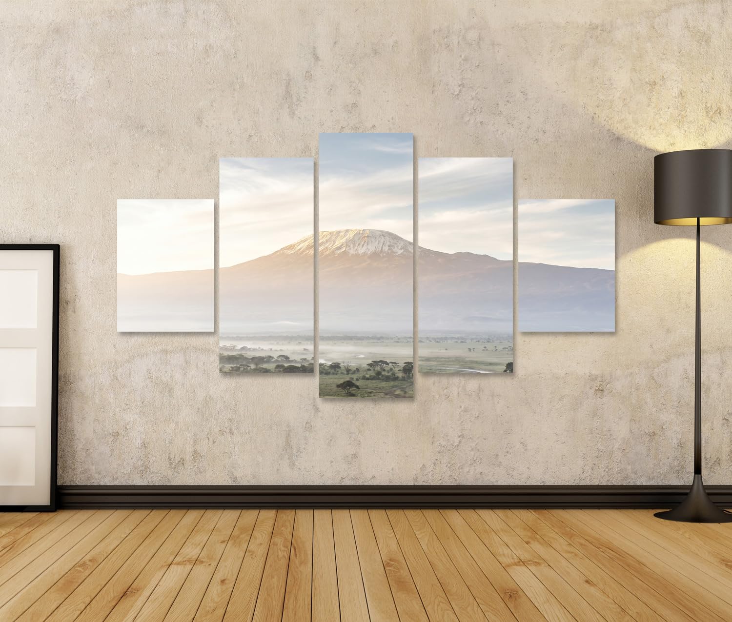islandburner Quadro su tela, motivo: maestoso Kilimandscharo, decorazione per soggiorno, per gli amanti della natura, 5 pezzi