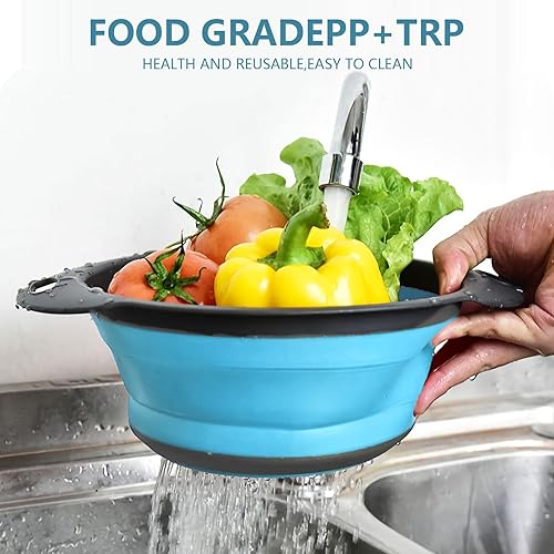 Miniatura 3 de Juego de 3 coladores plegables  redondo de silicona en la cocina, coladores de alimentos, escurridor, cesta azul para drenar pasta, verduras, frutas