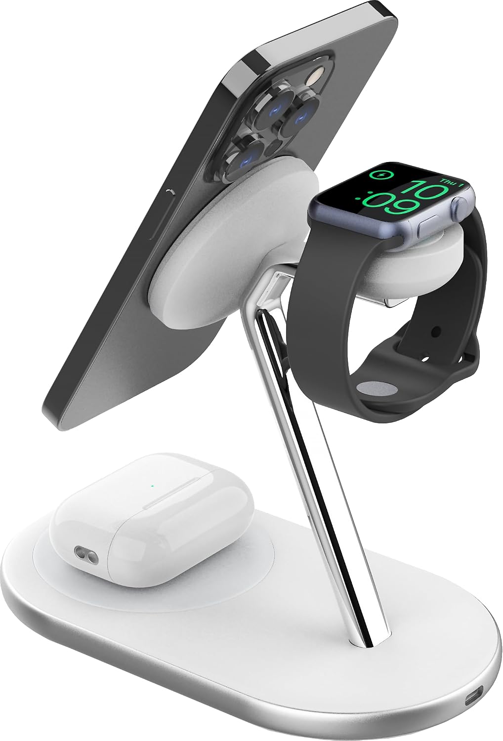 Ventev Premium Qi2 Certified 3-in-1 Wireless Charging Desk Mount – Fast Charging Stand for iPhone (7.5W) & Samsung Galaxy (10W), (White)