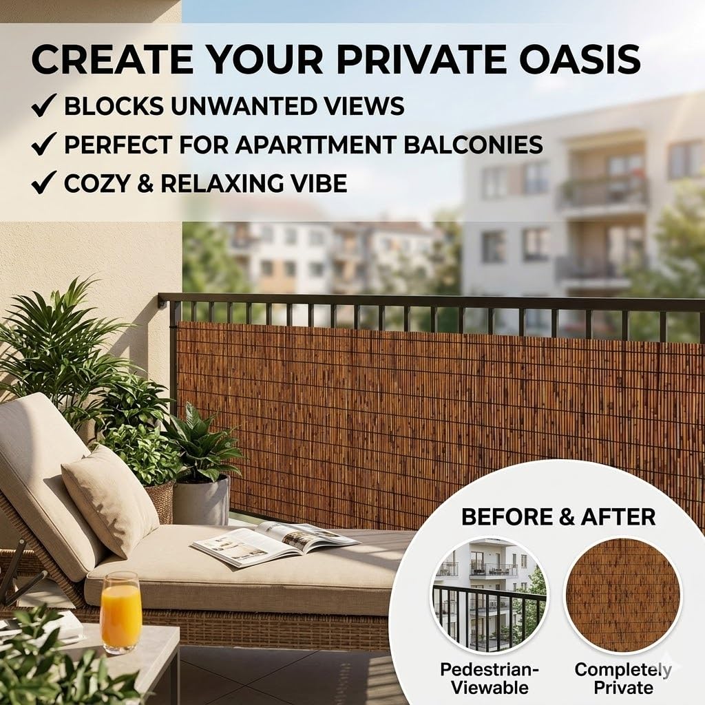 Canisse Bambou Roseau Naturel, Brise Vue Balcon et Jardin Extérieur, Rouleau Clôture Occultant Brise-Vent pour Terrasse 100x500cm 120x500cm 150x1000cm avec Attaches(Natural,H150xL700cm)