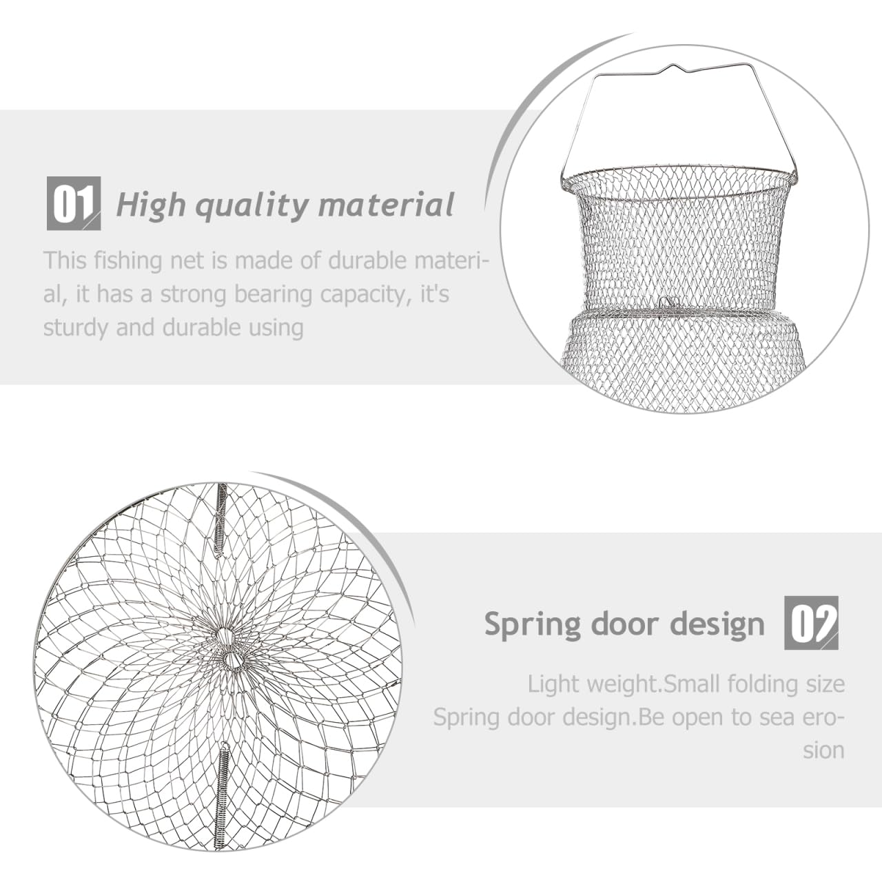Fish Cage da Pesca Pieghevole in Acciaio Inox Argento | 1 Pezzo, Uso in Acqua Salata e Fiume, Struttura a Rete Metallica, Robusto e Facile da Ripiegare