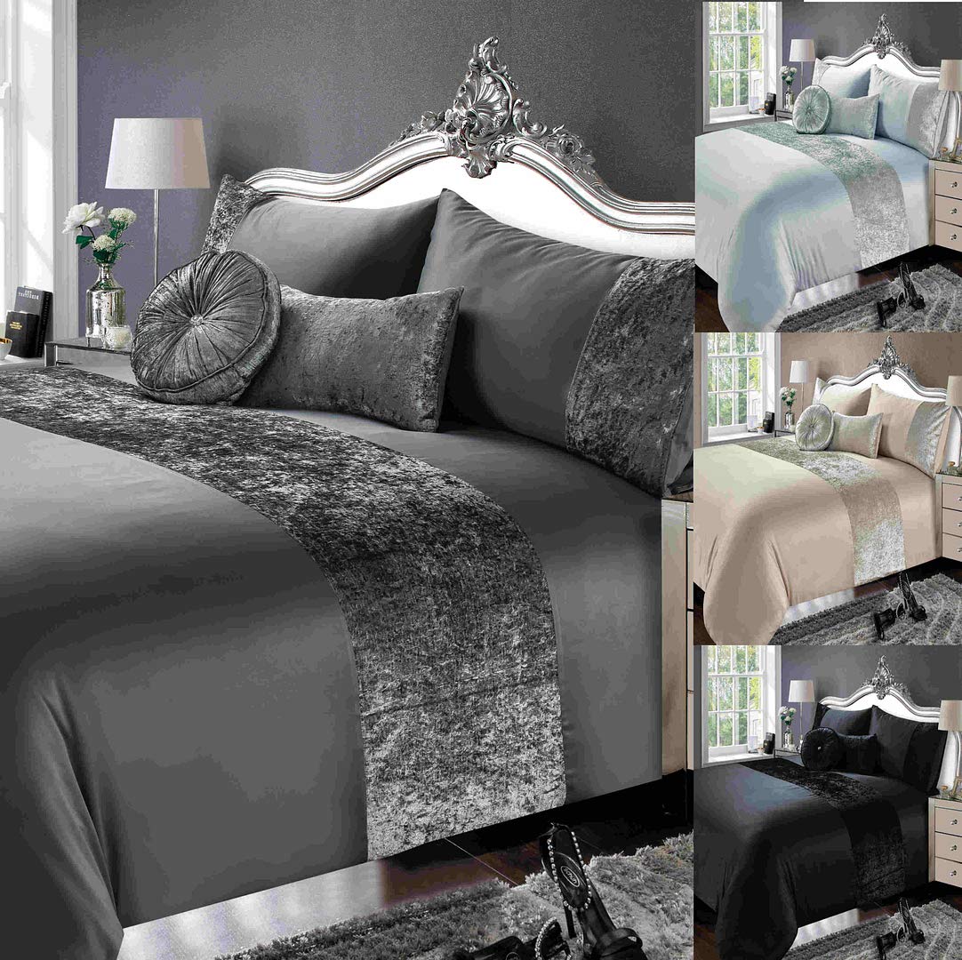 rejuvopedic Osaka Superking Size Silver Duvet Quilt Cover Bedding Contemporary Satin & Crush Velvet