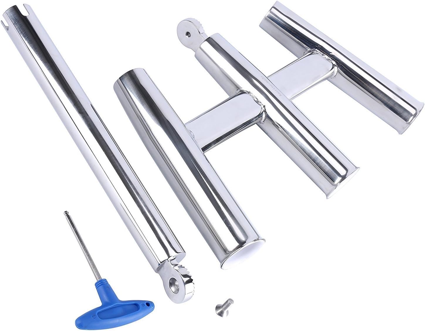 Amarine-made 3 Tube Silver Highly Polished Stainless Steel Trident Outrigger Stylish Rod Holder - Triple Rod Holder , Kite Fishing Mount 3-Rod Holder (Size B)