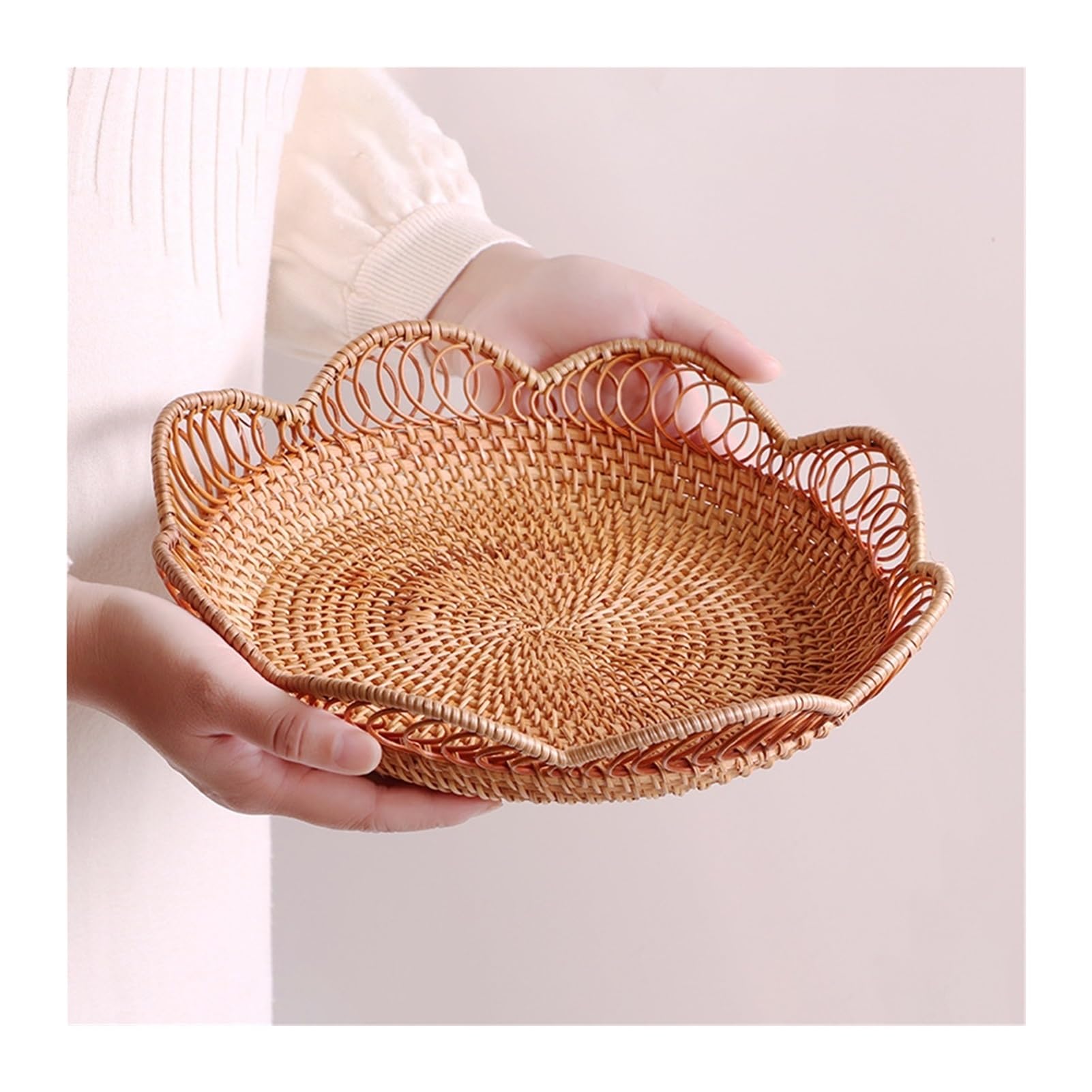 11.81" Hollow Rattan Wicker Bread Basket Natural Woven Fruit Serving Storage Bowls Hand Woven Food Baskets Decorative Baskets for Kitchen Counter Organizing
