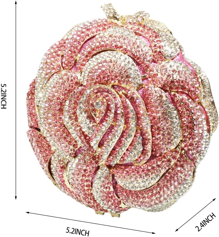 Women Luxury Flower Rhinestones Evening Clutch Round Rose Crystal Wedding Handbags Floral Purse for Prom Cocktail