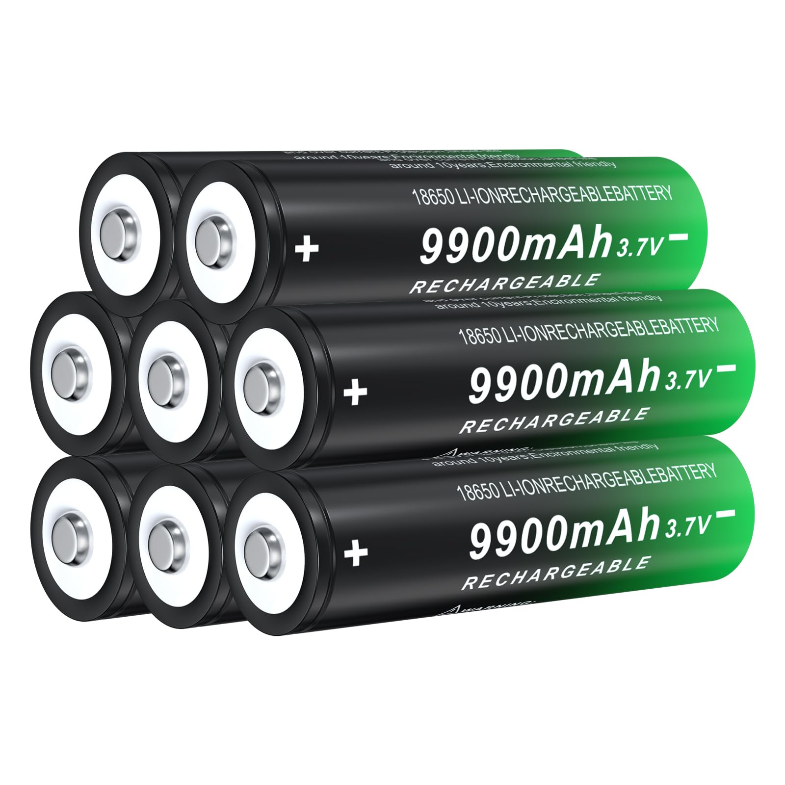3.7volt Rechargeable Battery 18650 9900mAh 3.7Volt Li-ion Batteries Button Top 8 Pack for Flashlight Headlamp