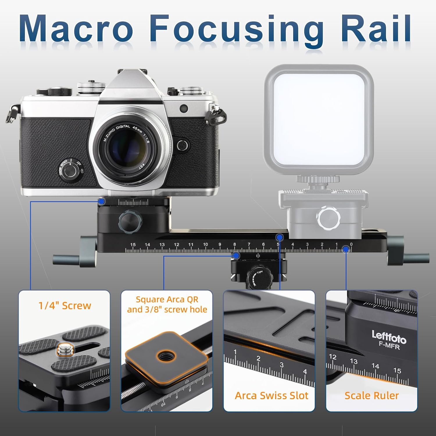 Leftfoto Precise Stable Geared Macro Focusing Rail Slider,Bidirectional Adjustment for Close-up Shooting Macro Photography with Arca-Swiss Dovetail Quick Release Plate
