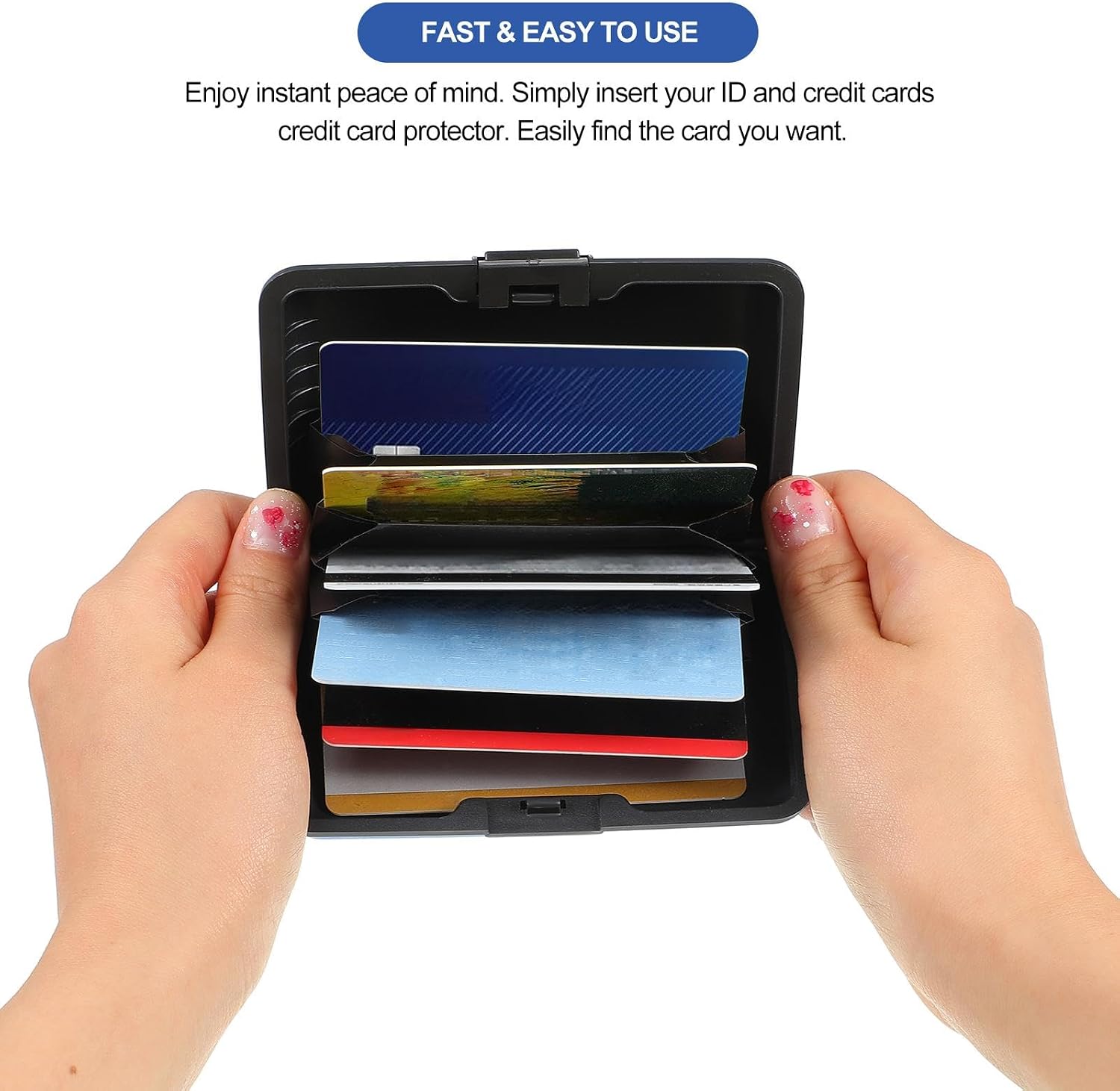 BBTO 2 Pieces Credit Card Holder Slim Mini Rfid Blocking Credit Card Protector Aluminum Business Box Metal ID Organizer Wallet with 6 Slots for Women Men(Red, Blue)