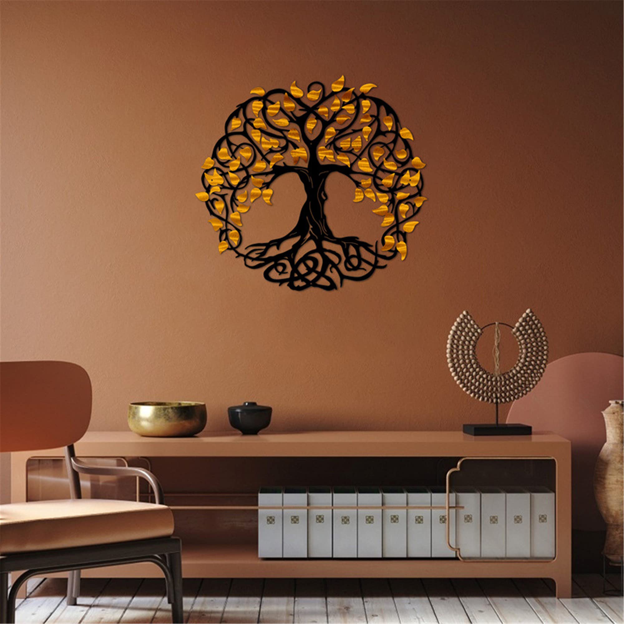 DFrywdgSEY Furniture wall decorations, Contemporary Metal Tree Wall Decor, Colorful Home Decoration, Modern Hangs,Red(Orange and Black)