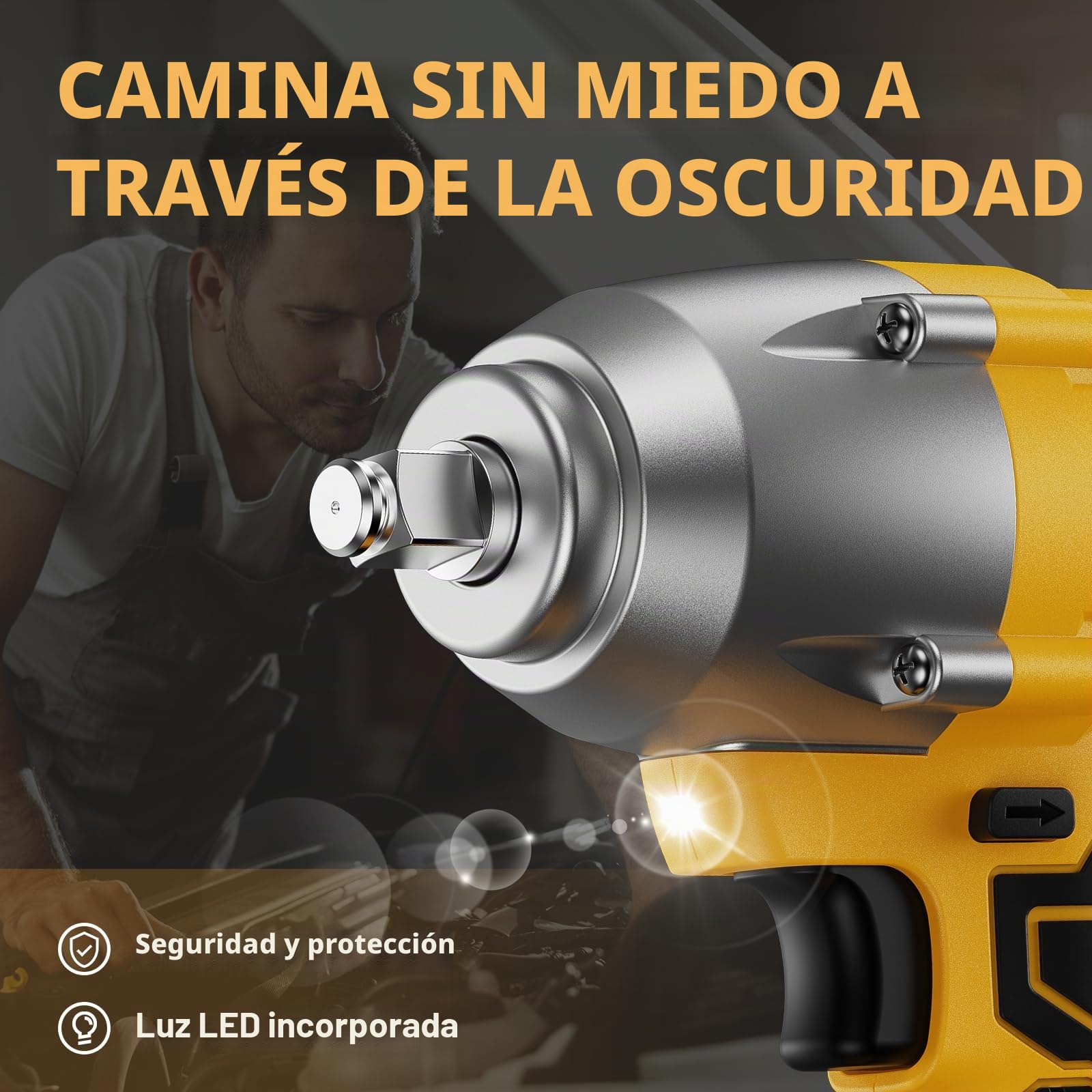 VTEK Llave de impacto sin escobillas portabrocas de 1/2 pulgada, par máximo de 700 N.m, llave de impacto inalámbrica de 500 pies-libras, pistola de impacto para niveles de automóvil