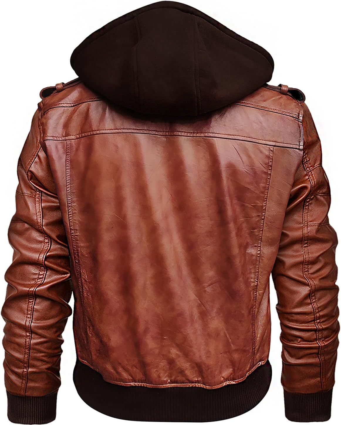 Removable Hooded Bomber Leather Jacket - Real Leather Motorcycle Jacket For Men