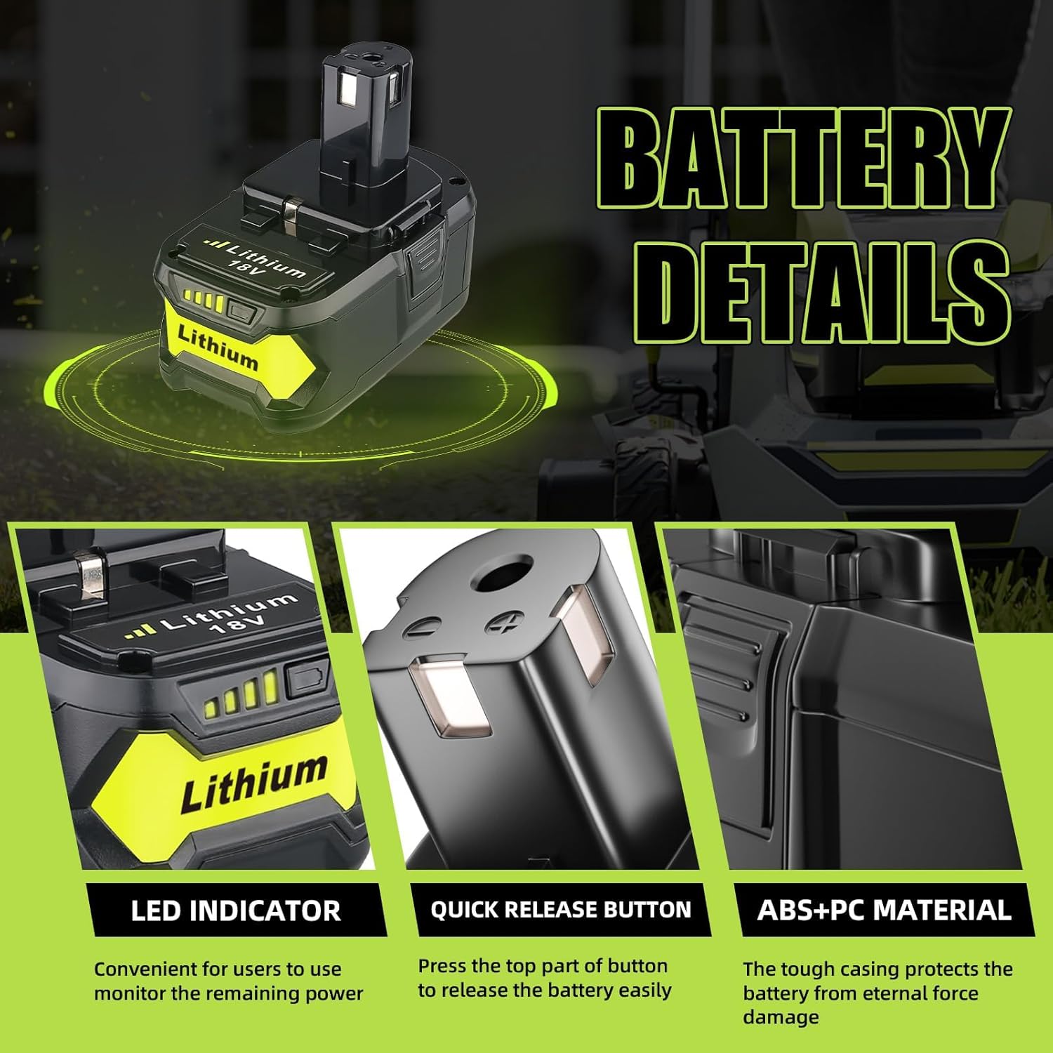VINIDA 2Pack 6.0Ah Repacement for Ryobi 18V Battery with P117 Charger Compatible with Ryobi Battery 18V P102 P103 P104 P105 P107 P108 P109 Battery & Charger Kit - Image 3