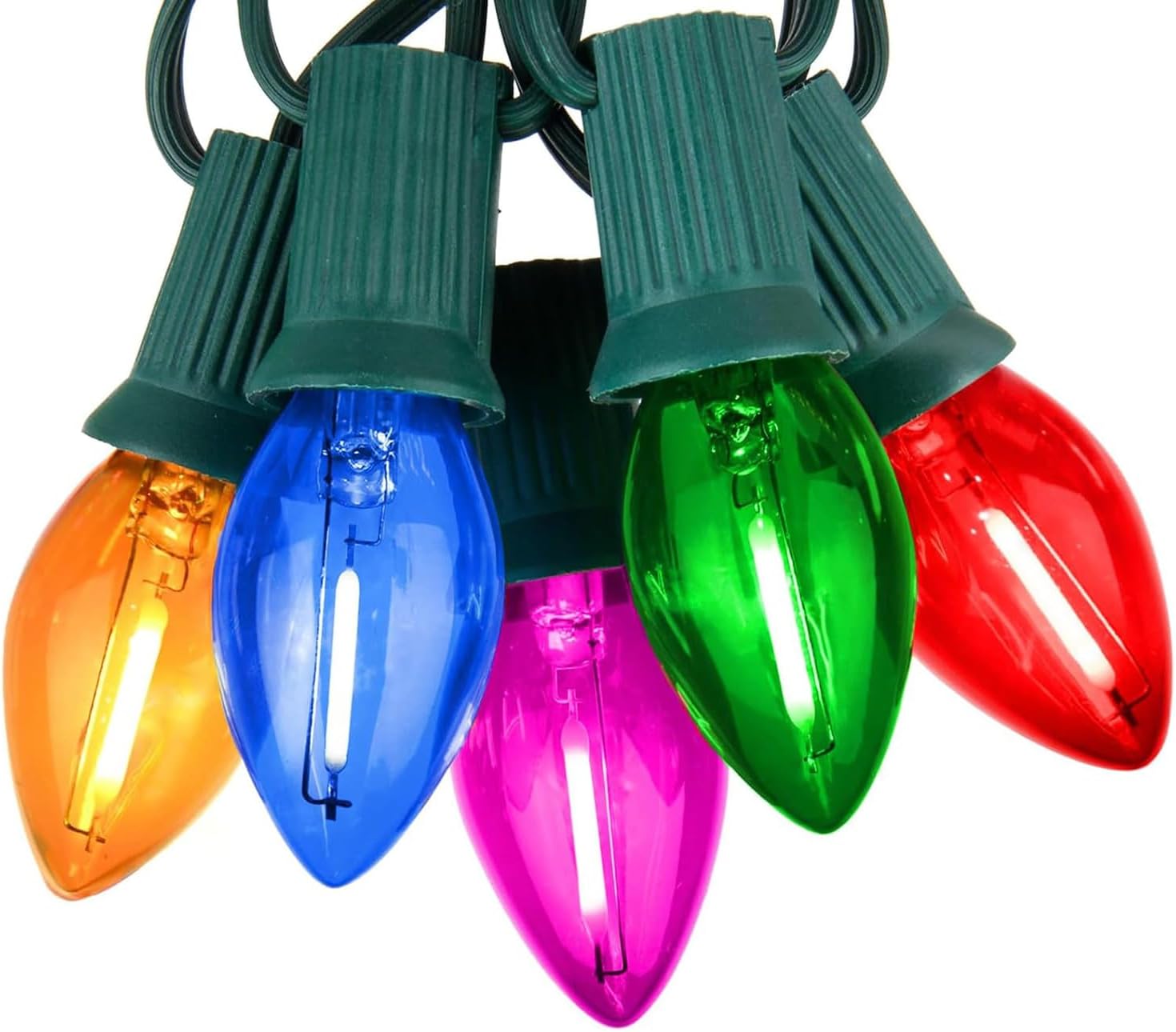 C7 LED Christmas String Lights,25Ft Multicolor Outdoor Lights with 27 Energy-Efficient,Waterproof Clear Bulbs for Indoor/Outdoor Holiday & Party Decor