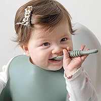 Vista 2 de SAMiGO Utensilios de silicona para bebés – Cucharas de autoalimentación y pequeña taza de entrenamiento – Suministros de destete LED para bebés