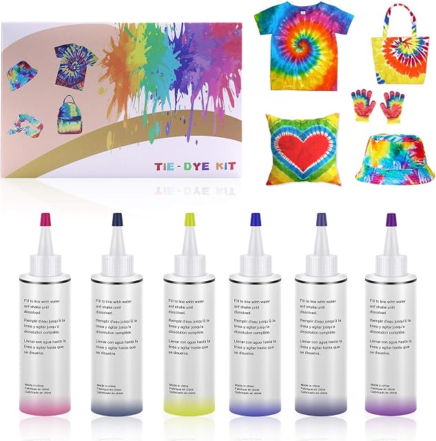 Yuykcei Tie Dye Kit Fabric Textile Paints Vibrant Fabric Textile Permanent Esay use Tie Dye Art Set with (6Colours-B)