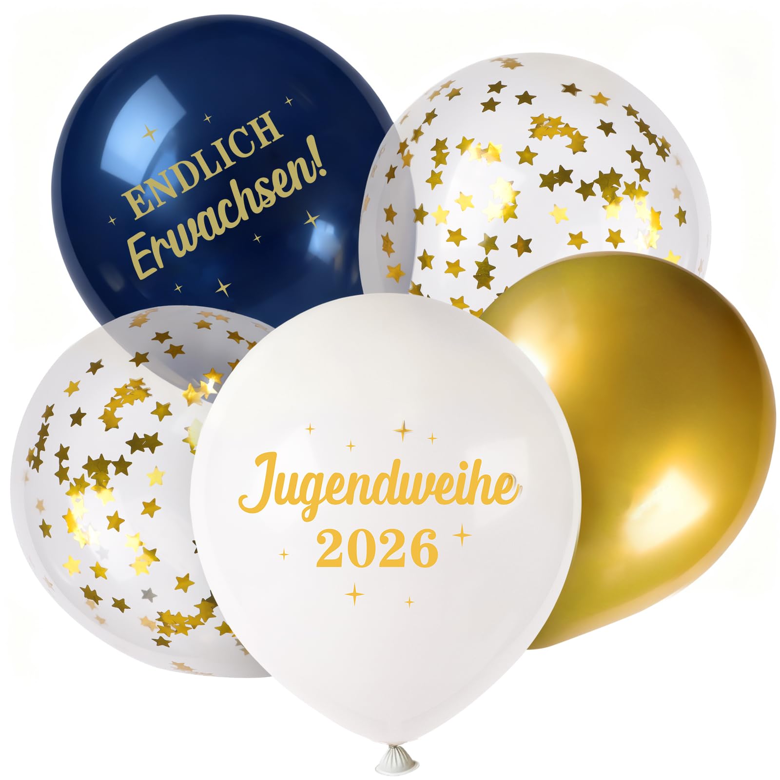 COMOOKA Jugendweihe Deko Junge & Mädchen - Endlich Erwachsen! - 24 Stück Luftballons Jugendweihe 2026 Ballon Weiß, Gold & Blau - Hängende Dekoration für Jugendliche (12 Zoll)