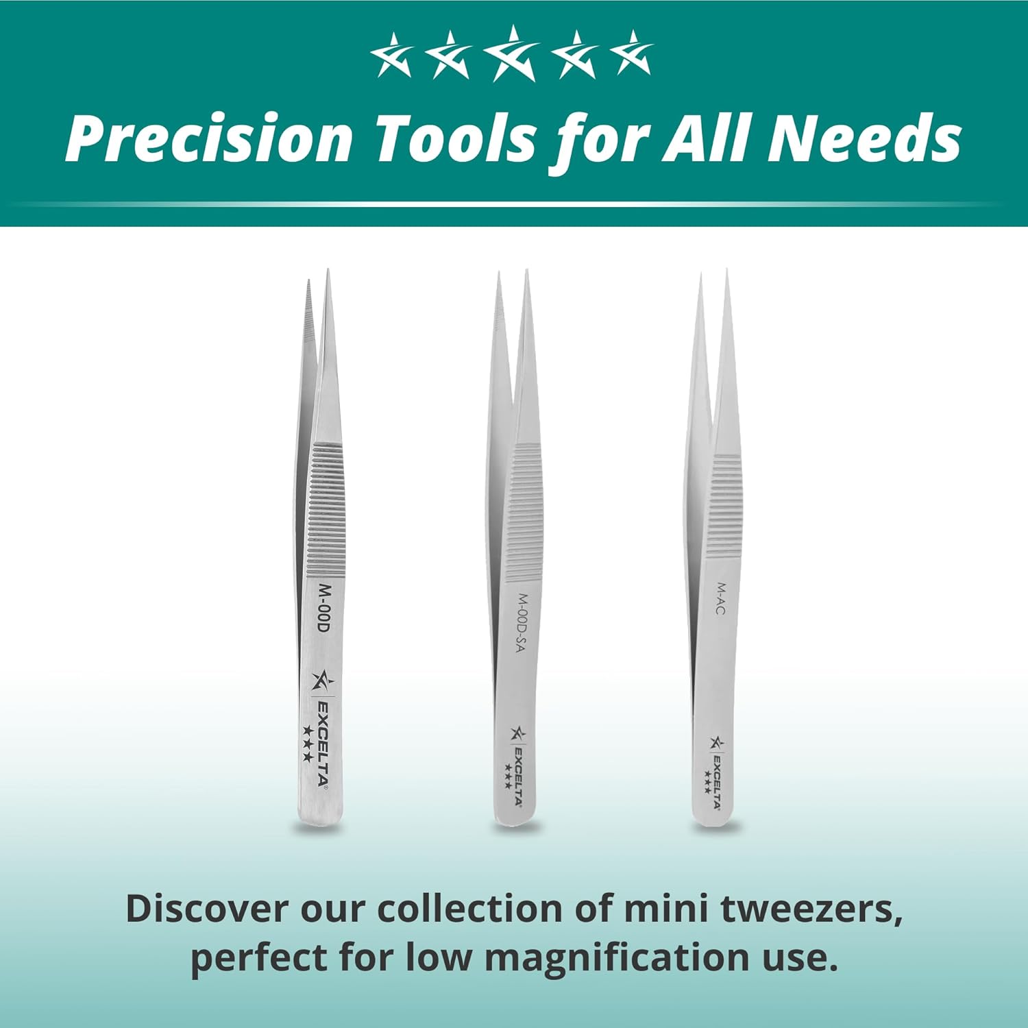 Excelta Mini Straight Medium Point Tweezers, Carbon Stainless Steel, Serrated Tips & Handles for Superior Gripping, Ideal for General Purpose Use, 3.38" Length, Professional