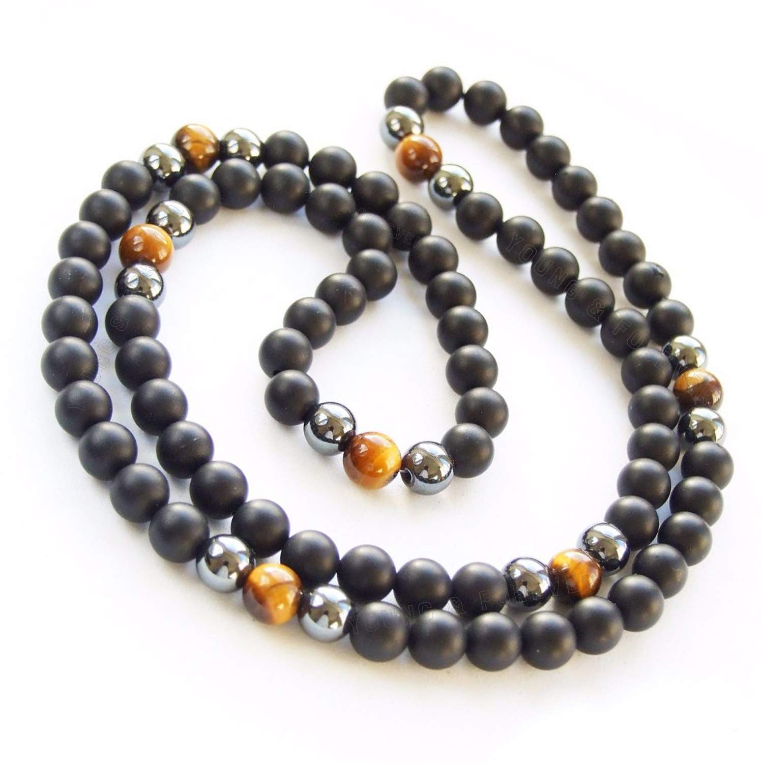 Gift D'vine Spiritual Natural Semi Precious Stone Jewellery Necklace Hematite Lava Rock Lapis Lazuli Reiki Men Necklace Buddha Beads and Men Necklace Long