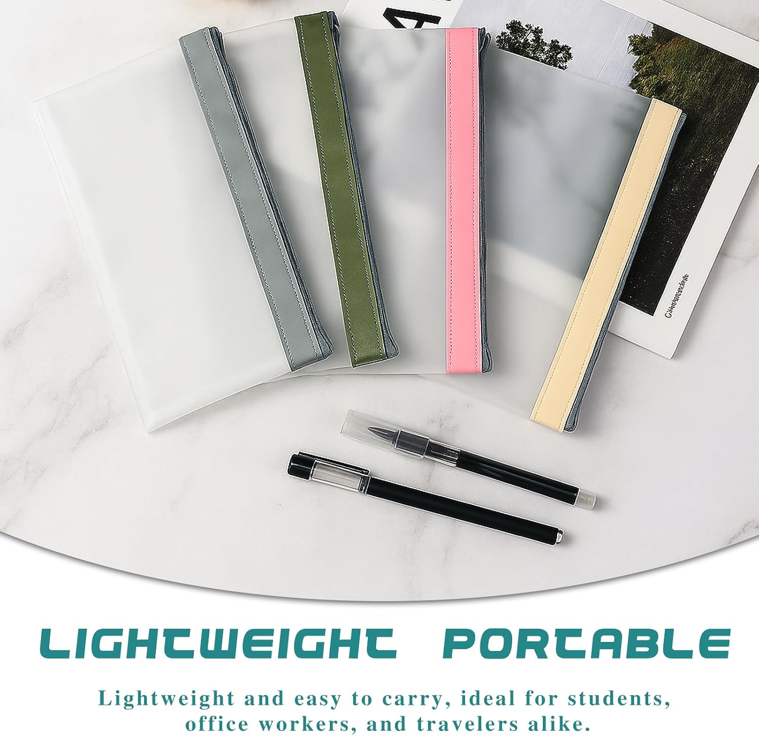 4 Pack Clear Pencil Bag, Translucent Pencil Pouch with Color-Trim Edges for Portable Storage image 5