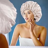 Vista 5 de Gorro de seda de satén para cabello rizado, gorro trenzado para dormir, para mujer, grande, doble capa ajustable