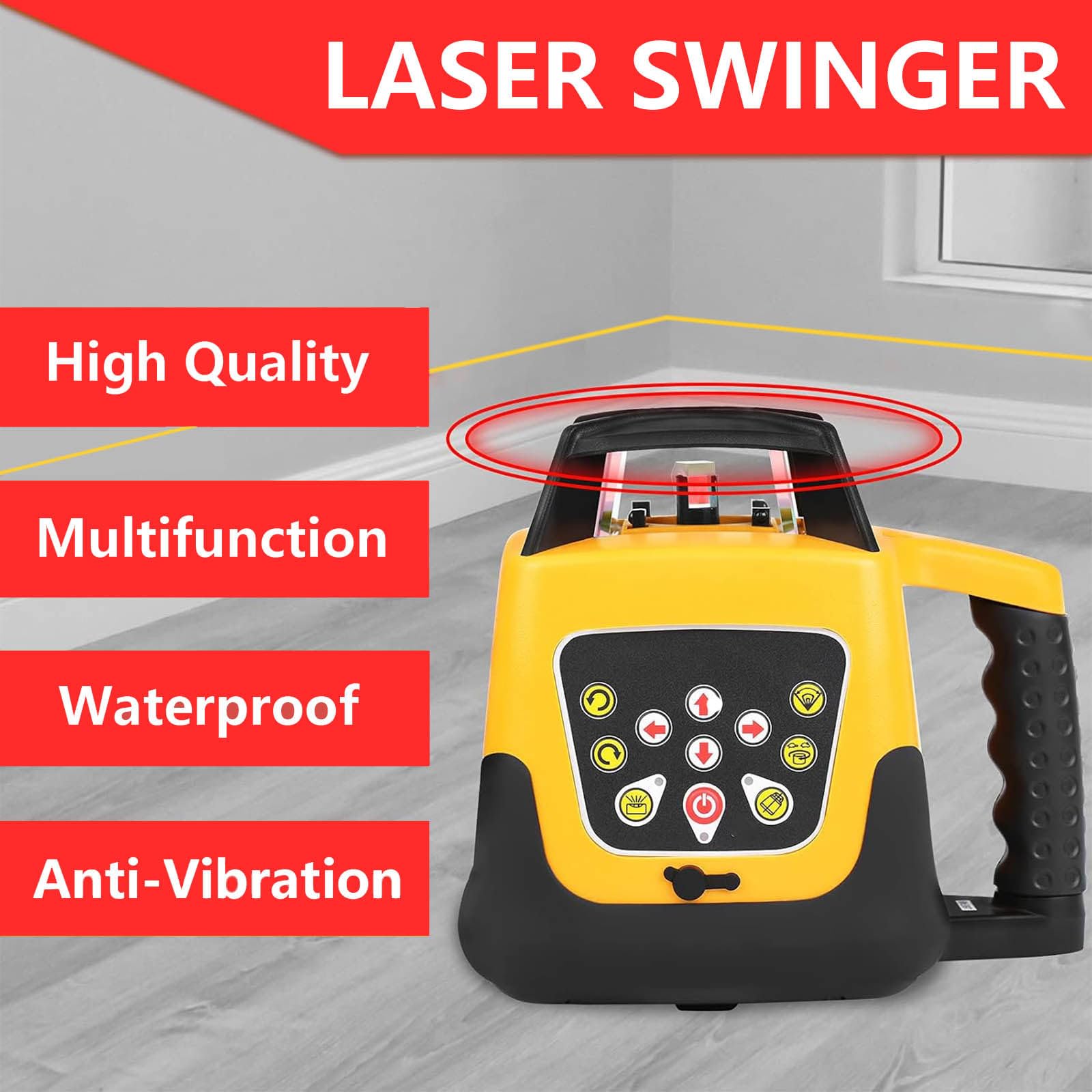 Samopoziomujący poziom laserowy 360 stopni, zasięg 500 m, urządzenie do poziomowania laserowego -20ºC - 45ºC, praca ciągła 20 godzin,Yellow