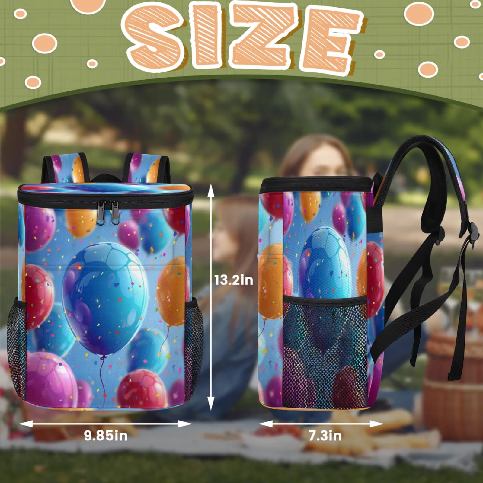 CNNINGYI Large Waterproof Insulated Cooler Backpack, Colorful Balloon Leak Proof Backpack 30 Cans, Happy Birthday Lightweight Cooler Bag for 12h Hot/Cold Retention
