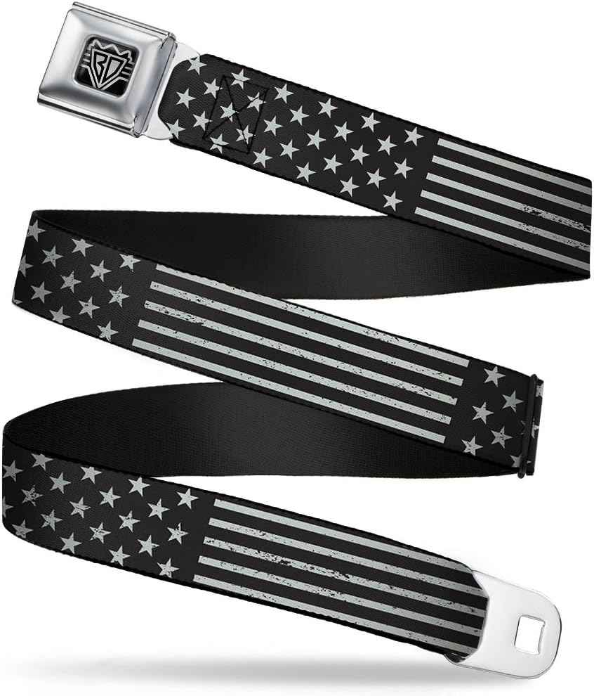 Buckle-Down Seatbelt Belt - Americana Stars & Stripes2 Weathered Black/Gray - 1.5" Wide - 24-38 Inches in Length