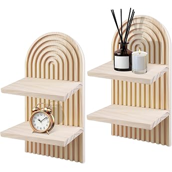Wall Hanging Shelf with Double Layer Pack of 2 Bohemian Hanging Shelves Boho Wall Shelf Wood Rainbow Wall Shelves Wall Shelves for Photo Shelf Table Decoration Dresser Decoration Candle Holder Wall Decoration