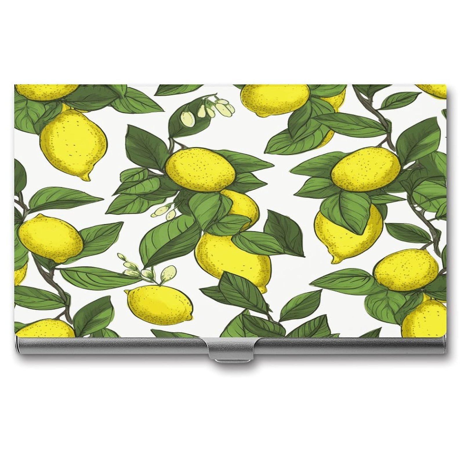 JTREHY Yellow Fresh Lemons Business Card Holder Slim Purse Name Card Holder Portable Metal Business Card Case Wallet Large Capacity Lightweight Business Card Case for Men Women