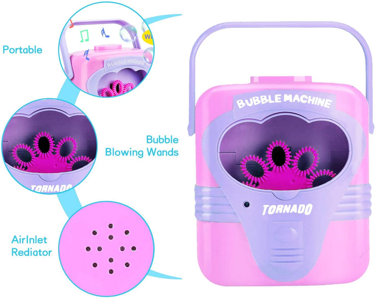 Bubble Machine, Automatic Bubble Maker Portable Soap Bubble Blower for Kids 1 2 3 4 5 and more with Bubbles Solution Refill (Pink)