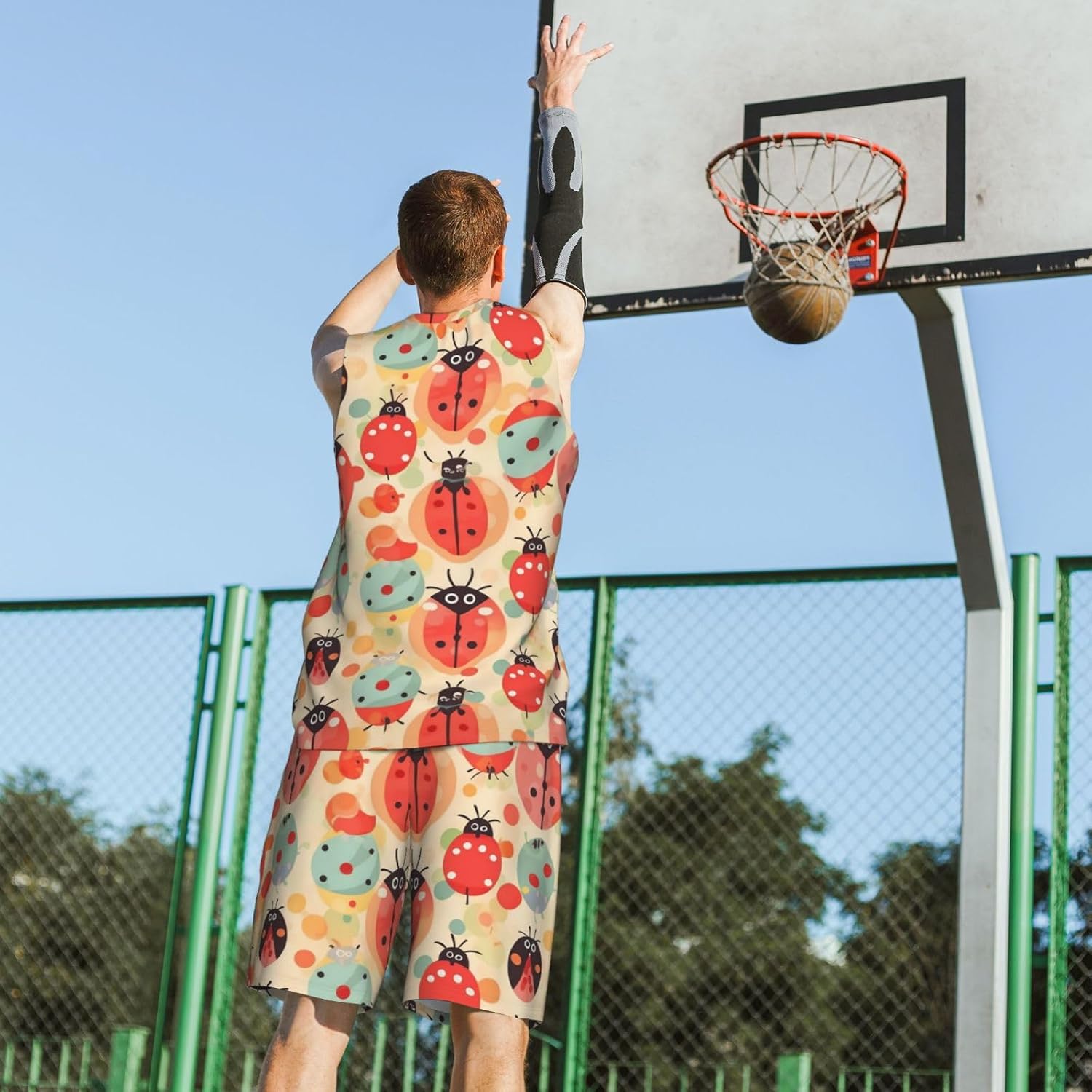 Ladybugs Cartoon Pattern Basketball Jersey for Men 2 Piece Basketball Uniform