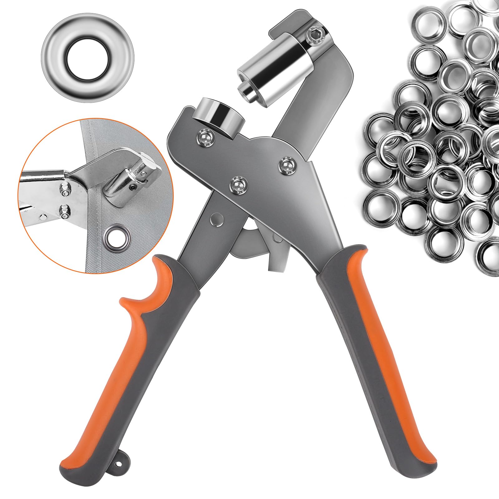 Set di pinze per occhielli professionali con 500 occhielli (diametro 10 mm), pinza magnetica per teloni, pressa manuale in acciaio temprato, punzonatura per occhielli per teloni, tessuti, striscioni,