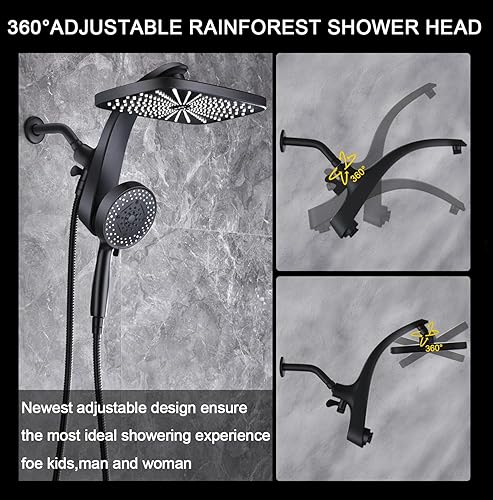 Miniatura 6 de High Pressure Rain Shower Head Upgrade Shower Heads with Handheld Spray Combo with Fixed Showerhead and 10 Sprays Handheld Shower Head, Detachable