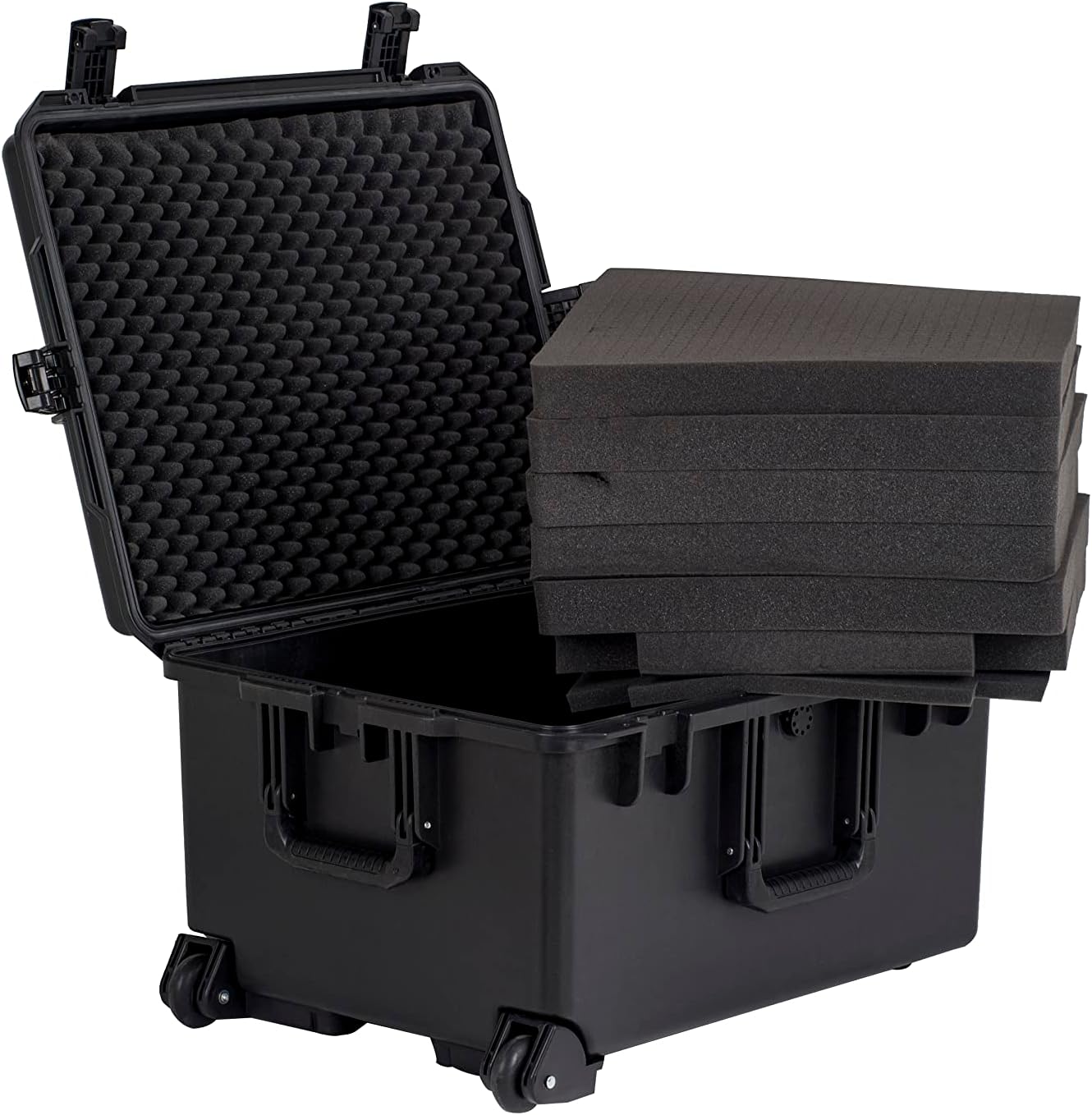 MEIJIA Portable All Weather Waterproof Rolling Hard Camera Case with Customizable Fit Foam and Wheels, 24.6"X19.7"X14.4",Elegant Black