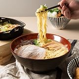 NUTRIUPS 1200ml Ceramic Ramen Bowl Set of 2 Noodle Bowls with Chopsticks and Spoons (Agate Red) - 6