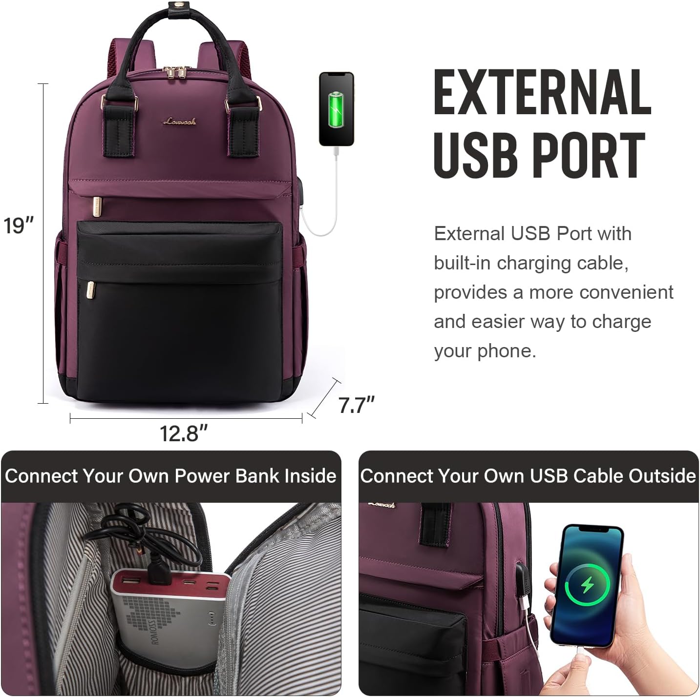 LOVEVOOK Laptop Backpack for Women Men, 17.3 Inch Laptop Bag with USB Port Fashion Waterproof Backpacks Teacher Nurse Stylish Travel Bags Vintage Daypacks for College, Work