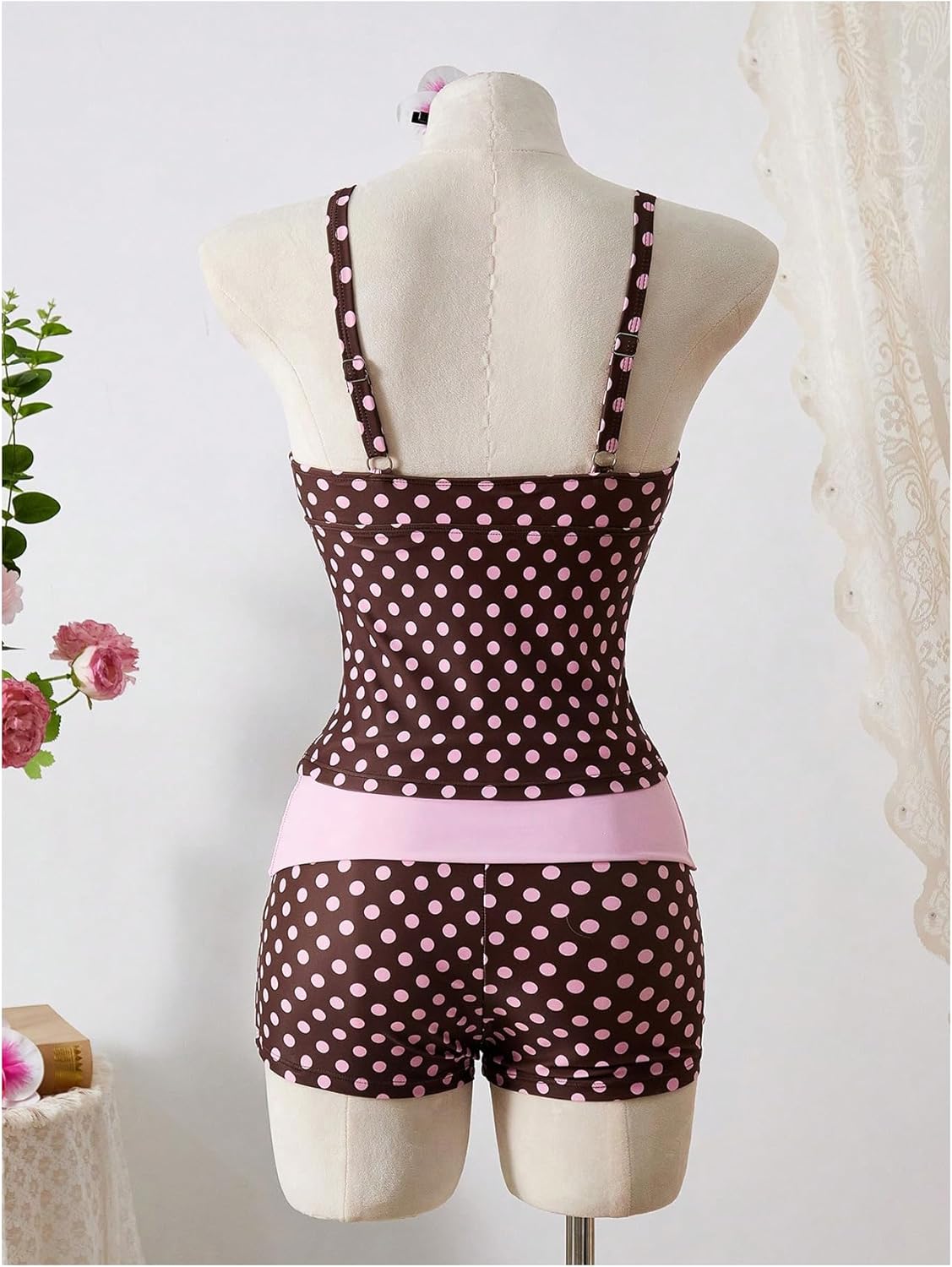 SweatyRocks Women's 2 Piece Swimsuit Polka Dots Colorblock V Neck Tankini Set with High Waisted Shorts