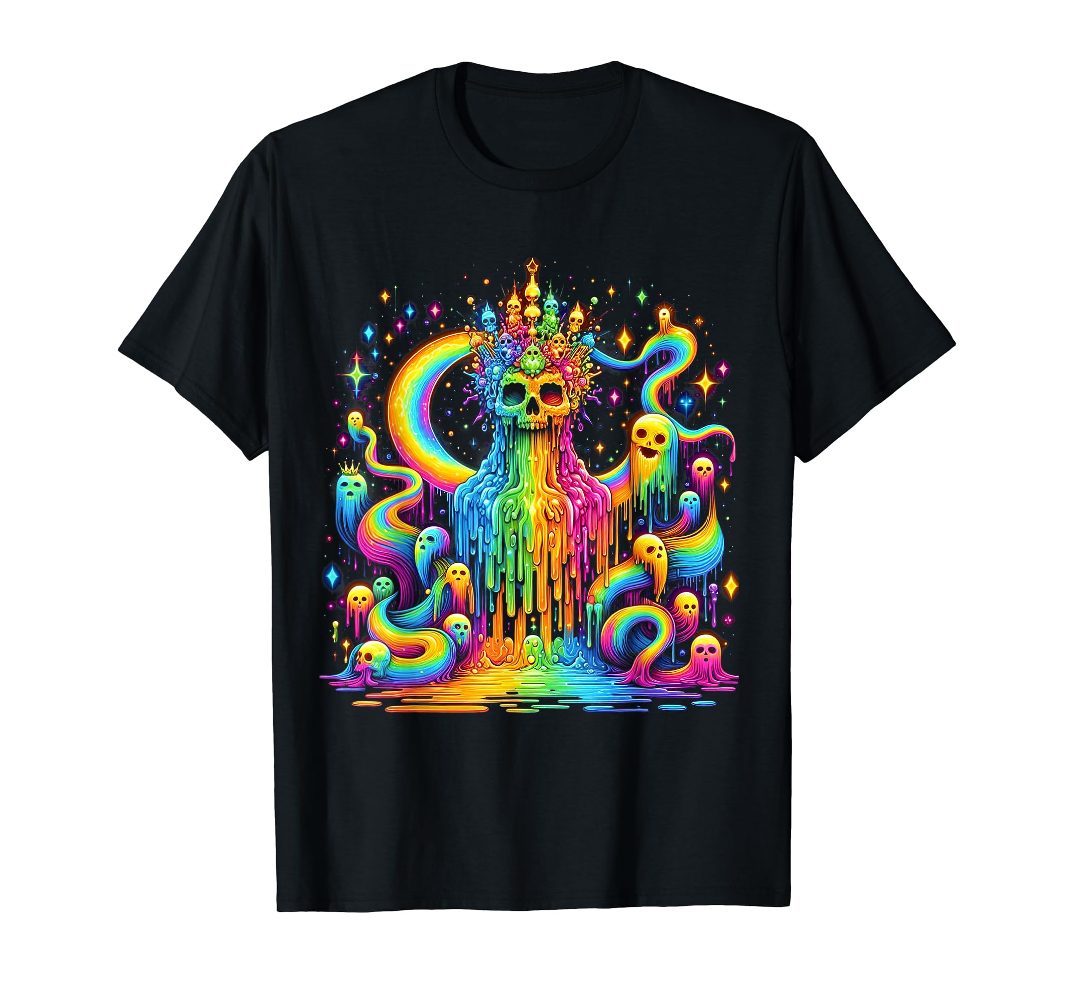 Festival Vibes Skulls - Vibrant EDM & Hippie TeesTrippy Rainbow Melting Skull Tee - Psychedelic Hippie Rave T-Shirt