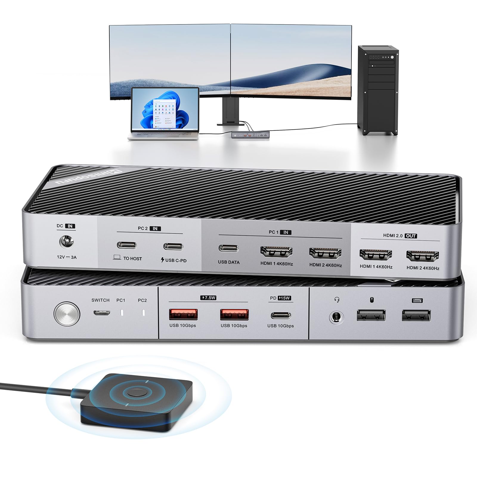 Minisopuru KVM Switch Dual Monitor Docking Station for Lapto