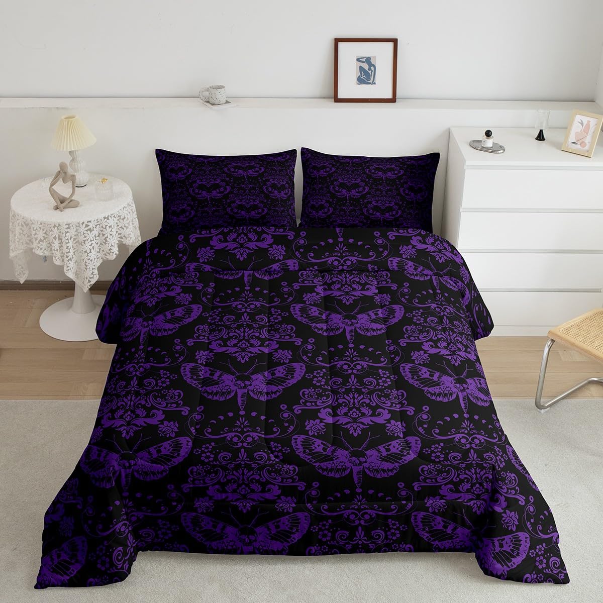 Parure de lit gothique enfants papillon de nuit housse de couette patchwork