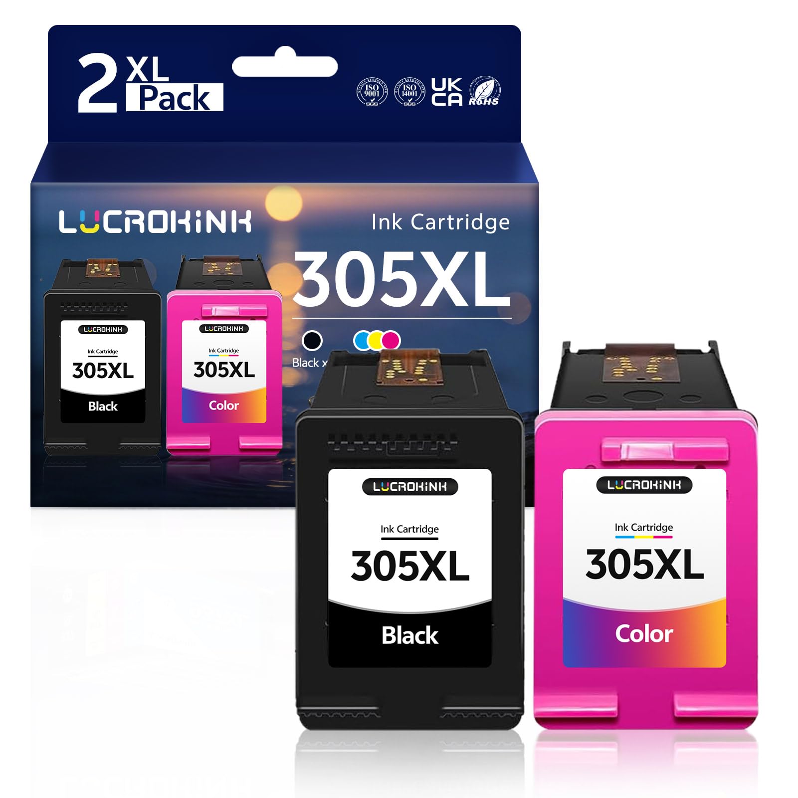 Lot de 2 cartouches d'encre 305XL compatibles avec imprimante 305 XL 305, compatibles avec HP DeskJet 2820e, 4220e, 2720e, 2720, 4100, Envy 6020e, 6010, 6420e, 6020, 6032e, 6032, 6400e, 6400 1*Schwarz