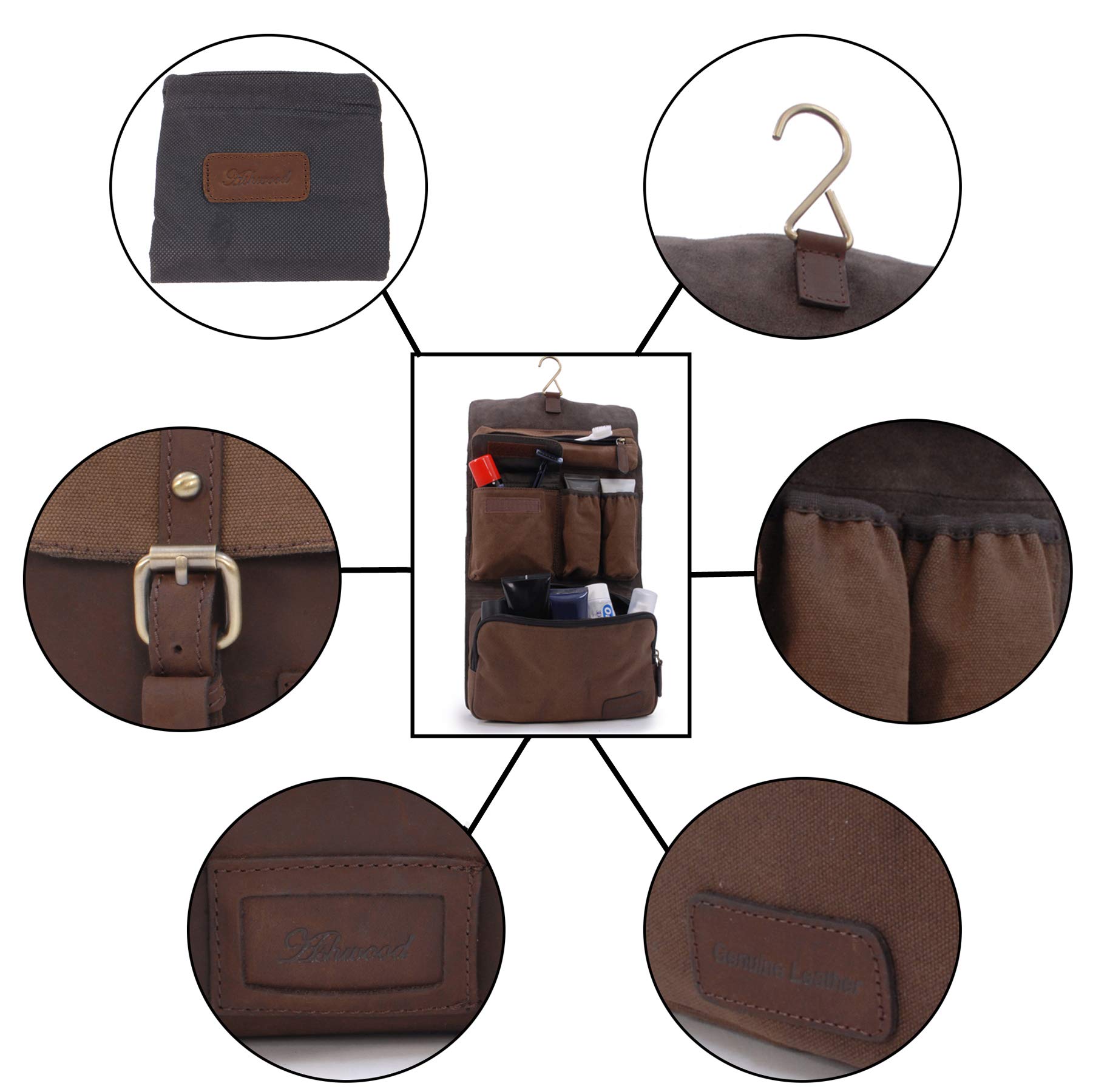 Ashwood - Neceser de Viaje de Piel - Bolso de Aseo Mediano Colgante - Bolso de Baño para Hombre - Neceser con Gancho - 7010 - Marrón Barro