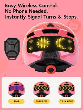 Kids Bike Helmets with LED Display, High Visibility, Turning & Stop Signal Light, Helmet for Kids 3-5, 5-8, 8-14, Adjustable for Youth Boys Girls, Safety Cycling, Scooter