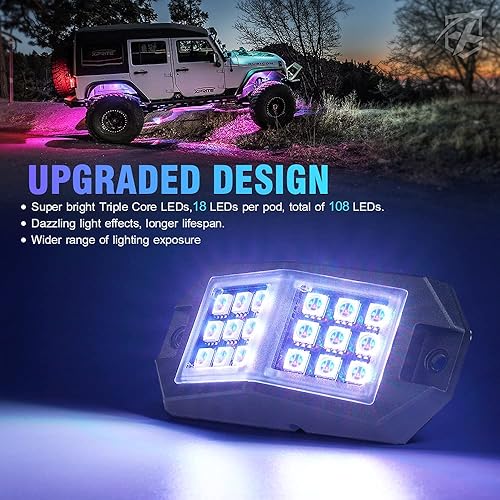 Miniatura 2 de Xprite - Kit de luces LED RGB bluetooth de gran angular, luces neón multicolor con control remoto, compatible con Jeep, vehículos todoterreno,