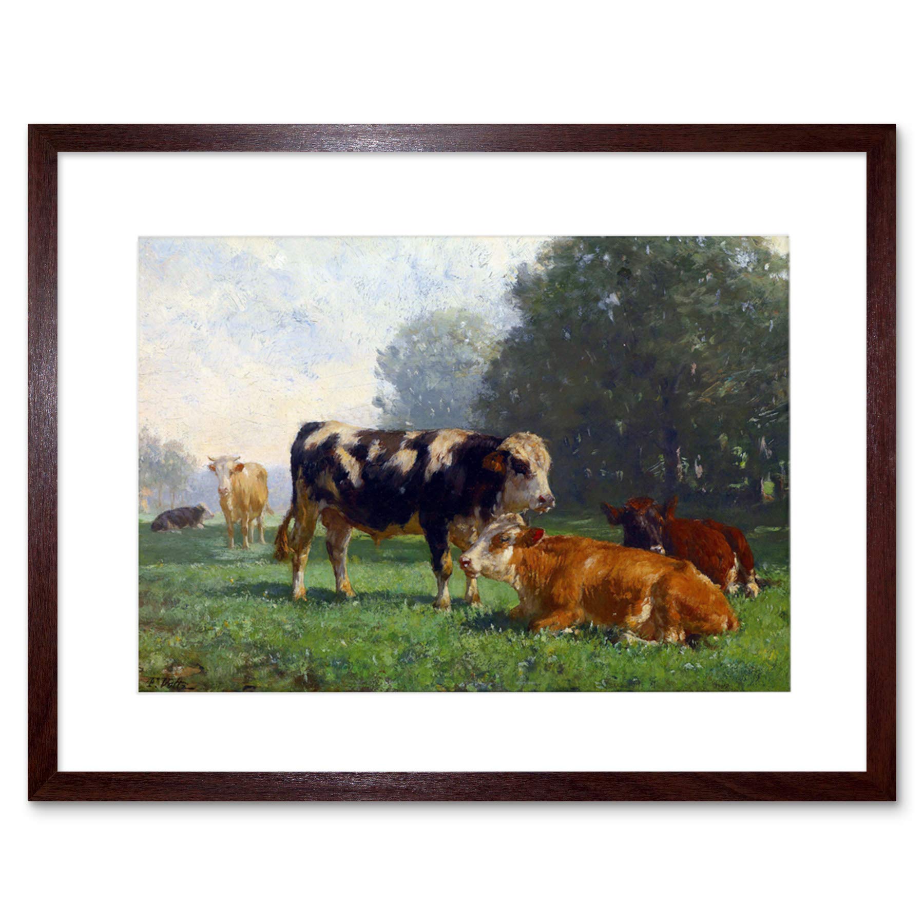 Wee Blue Coo Painting Landscape Rural Study Voltz Cows Pasture Framed Wall Art Print