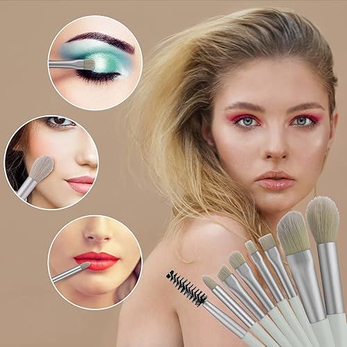 Miniatura 7 de WLLHYF Juego de 8 brochas de maquillaje mini kit de brochas de maquillaje portátil con bolsa correctores de polvo cerdas cosméticas suaves cepillo