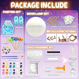 Goody King Paint Your Own Moon Lamp Kit, DIY 3D Space Moon Night Light, Crafts for Teens Girls Boys, Arts & Crafts for Kids Ages 8-12, Art Supplies Christmas Craft Birthday Gift for Kids Ages 3+