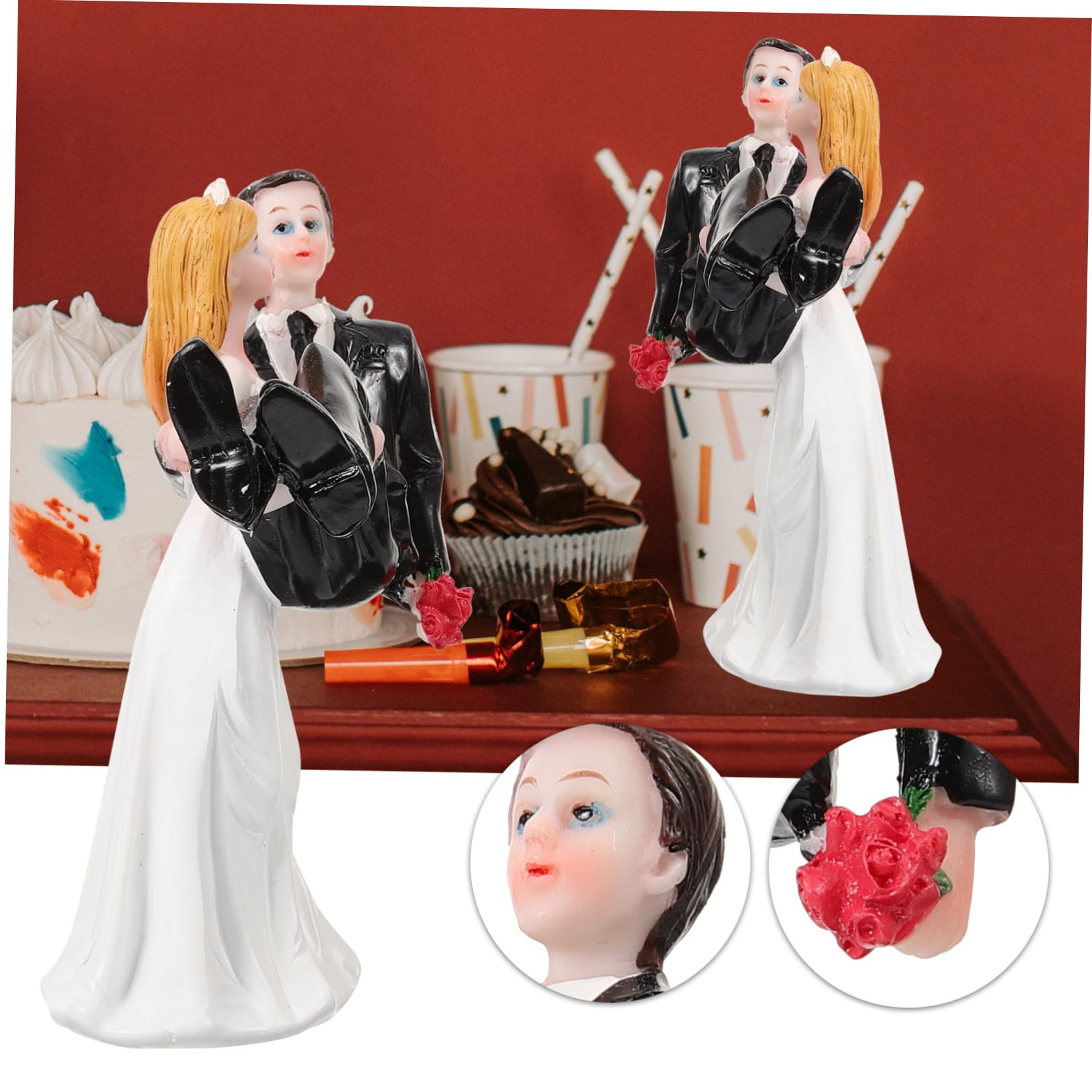 2stücke Brautpaar Tortenfigur Aus Resin Hochzeitsdeko Für Romantische Anlässe Witzige Cake-Topper Für Unvergessliche Hochzeiten Braut Und Bräutigam Figurine Schwarz Und Weiß