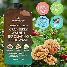 First Botany All Natural Body Wash - Fights Body Odor, Athletes Foot, Jock Itch, Nail Issues, Dandruff, Acne, Eczema, Shower Gel for Women & Men, Skin Cleanser -16 Fl Oz (Cranberry Walnut)