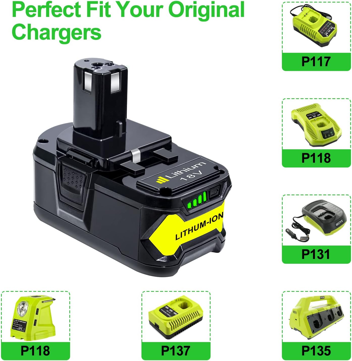 DTK Replacement for Ryobi 18V Battery 6.0Ah ONE+ P102 P103 P104 P105 P107 P108 P109 P190 P122 Cordless Tool Lithium Battery（2Pack）